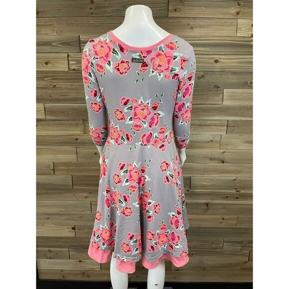 Matilda Jane Marzipan Gray Rose Dress Small Pink Floral A-Line 3/4 Sleeve Ruffle - Picture 3 of 7